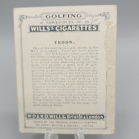 1924 Wills Golfing Golf Card #23 Troon Cigarette Trading Card Antique - Picture 2 of 7